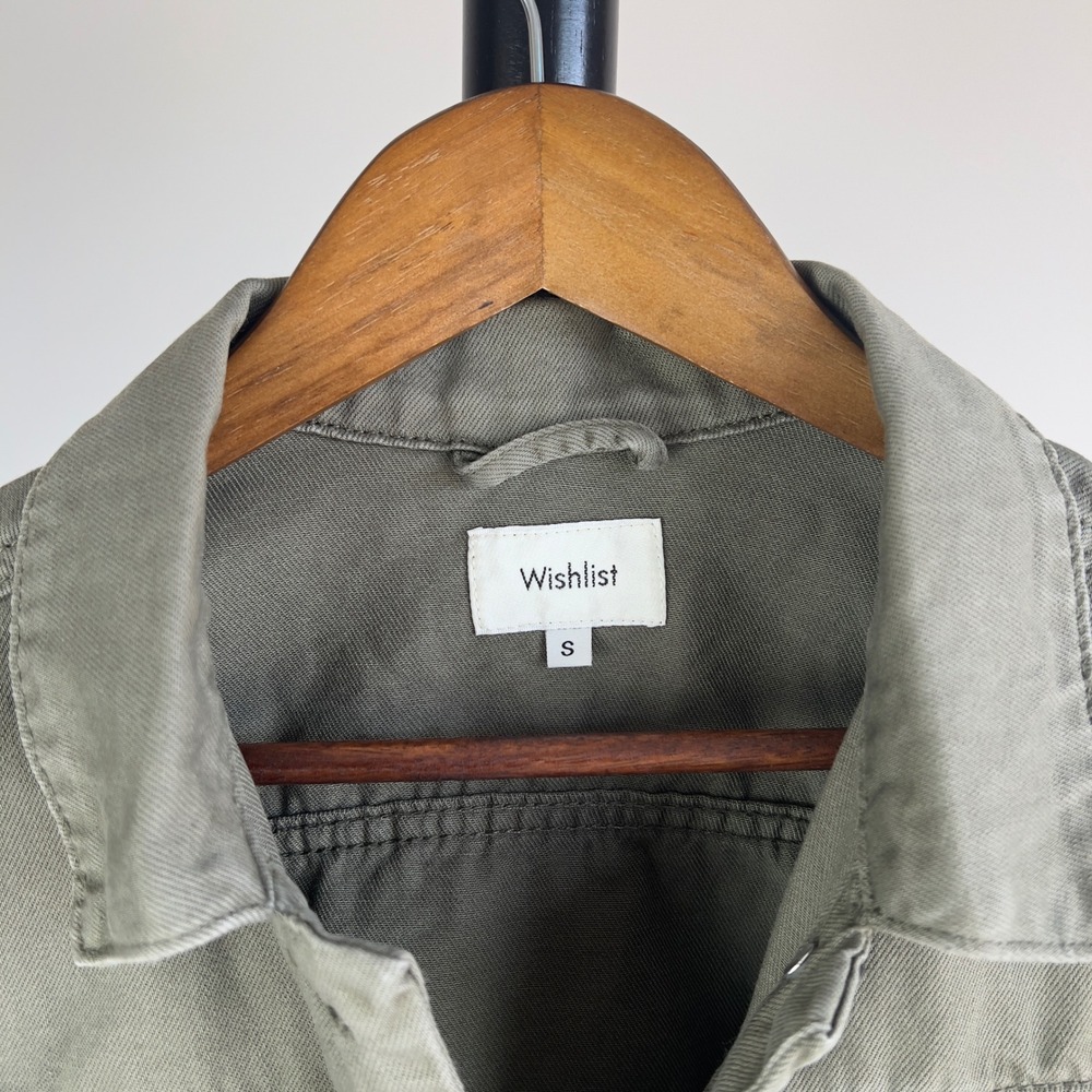 Wishlist Olive Green Denim Jacket Womens Small Utility Trucker Twill Cotton - Picture 3 of 11